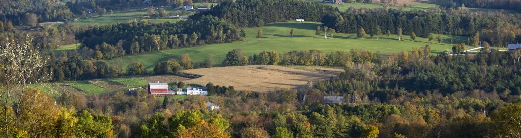 View of Vermont rolling countryside in late summer.